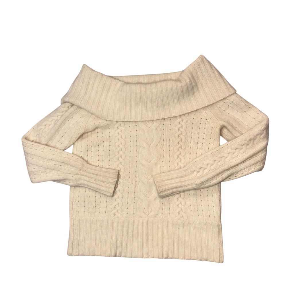 Banana Republic‎ Angora Cable Knit Off Shoulder Sweater Cream S Neutral Feminine